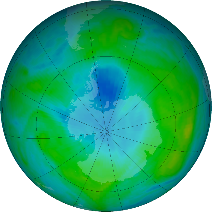 Antarctic ozone map for 05 February 1988
